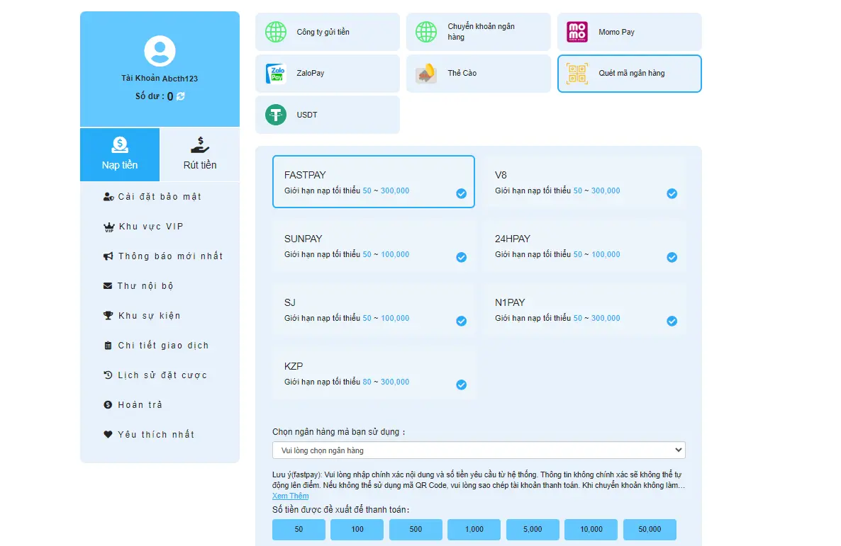 Nạp Tiền quét mã QR tại WW88